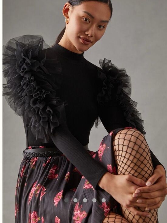 Sunday in Brooklyn Tops - Sunday in Brooklyn Anthropologie Black Tulle Sleeve Mock Neck Top S